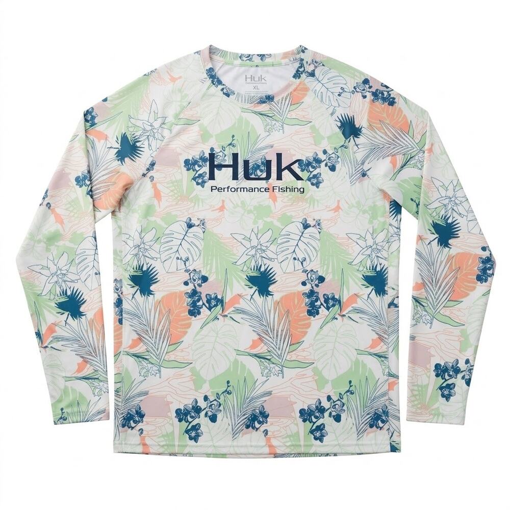 Huk Pursuit Performance Crew Women's XL Tropical Floral UPF 50+ Long Sleeve - Picture 2 of 4